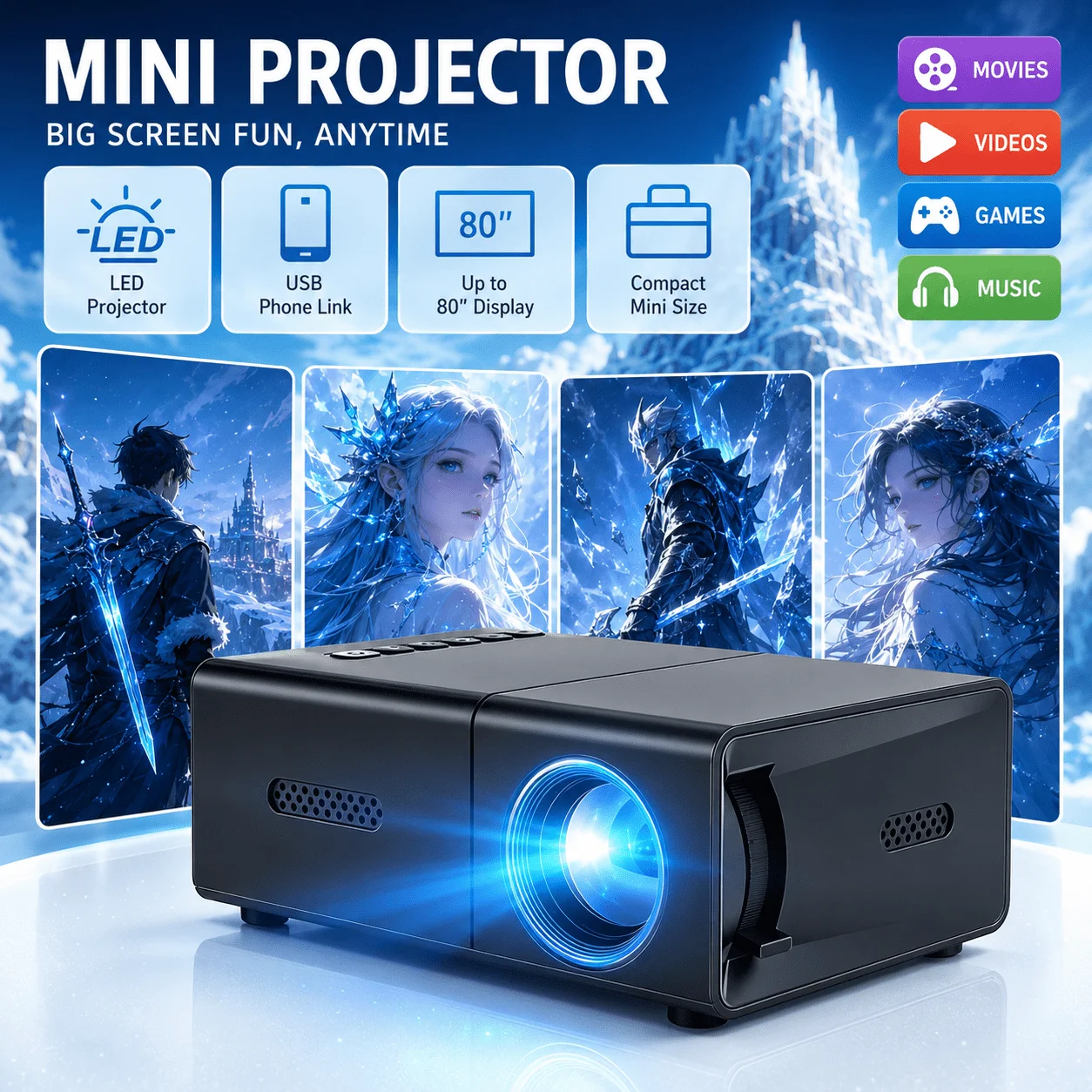 Mini projecteur portable, comp - Home Cinema Gaming avis et prix